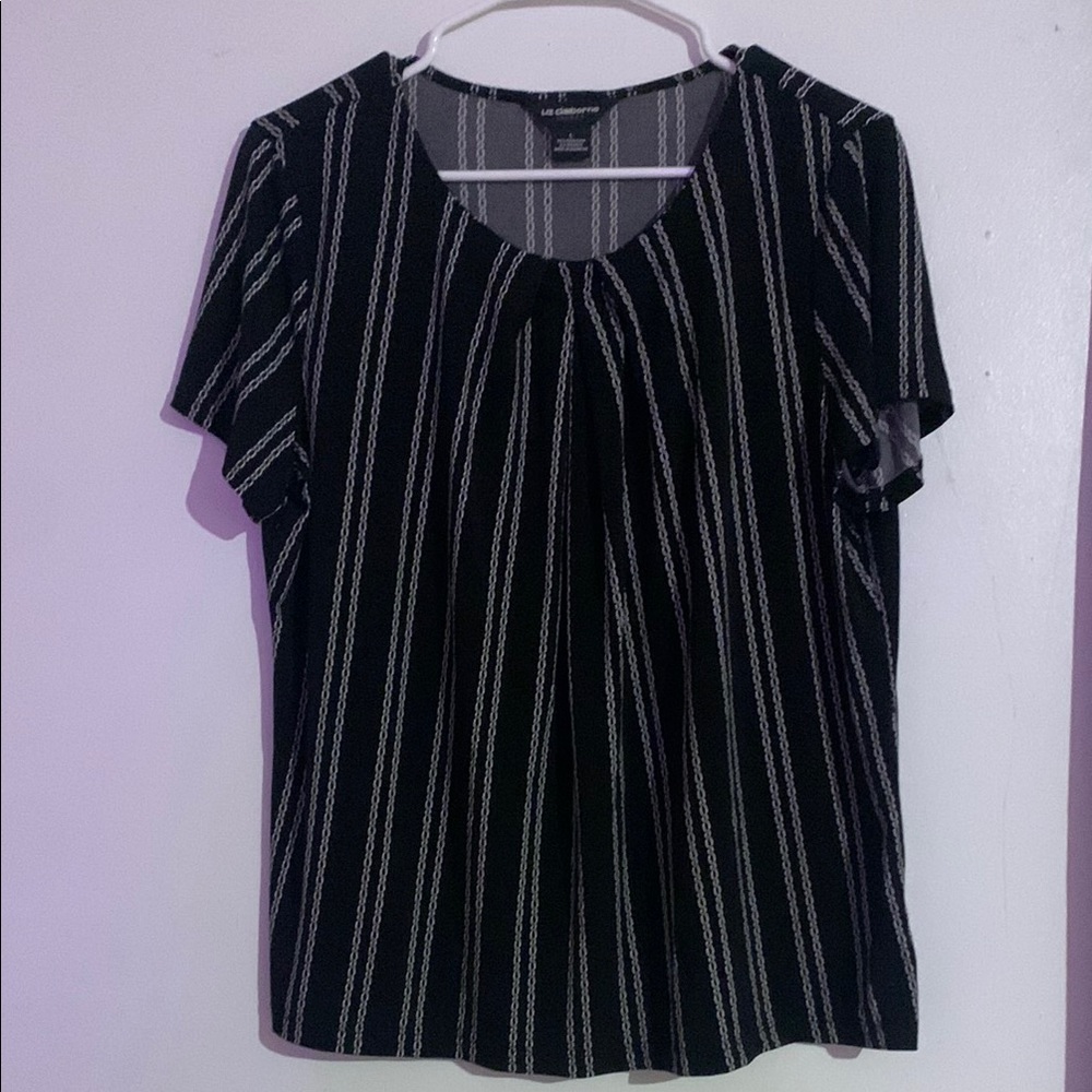 Liz Claiborne Black and Blue Blouse with Pinstripes